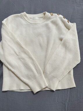 H&M Cream Crewneck Sweater with Gold Shoulder Buttons